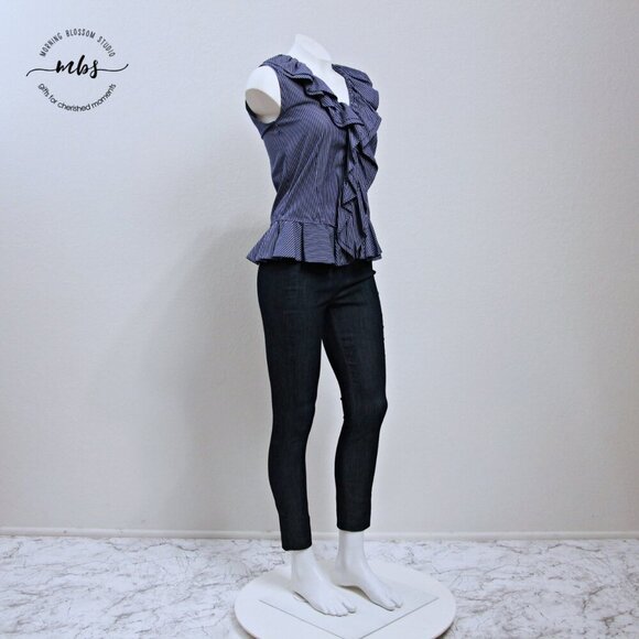 Ralph Lauren Tops - Lauren Jean Company Ralph Lauren Sleeveless Ruffle Striped Blouse Blue Women S